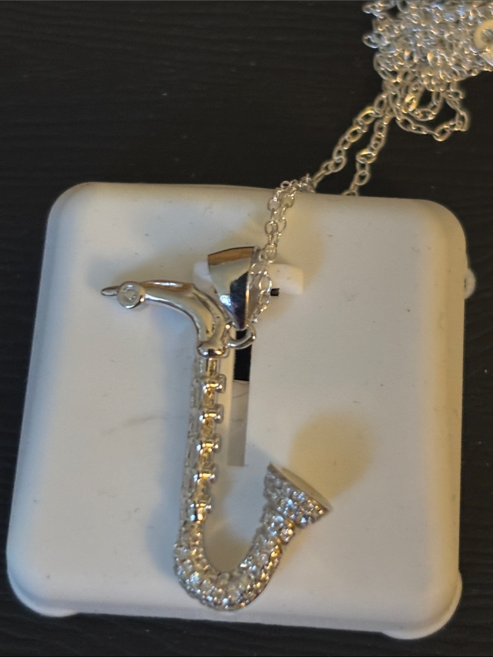 Moissanite 925 Silver Saxophone Pendant Necklace